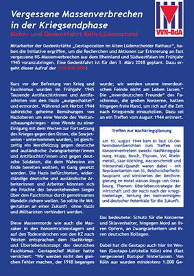 Vergessene Massenverbrechen in der Kriegsendphase: Mahn- und Gedenkfahrt Köln-Lüdenscheid