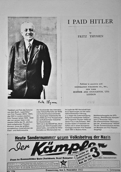 Titelblatt und Foto des Autoren aus dem Buch: "I paid Hitler" von Fritz Thyssen (1873 - 1951), das 1941 in London erschien.